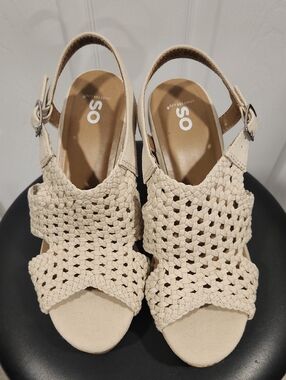 SO Cream Woven Slingback Sandals